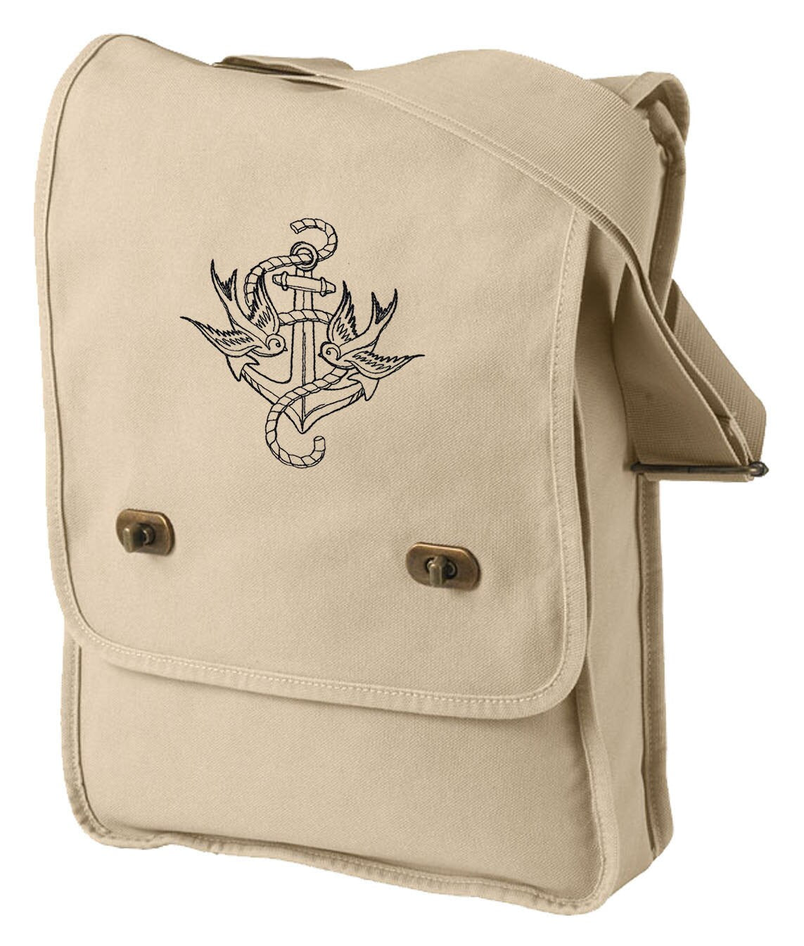 Anchor and Swallow Embroidered Canvas Field Bag