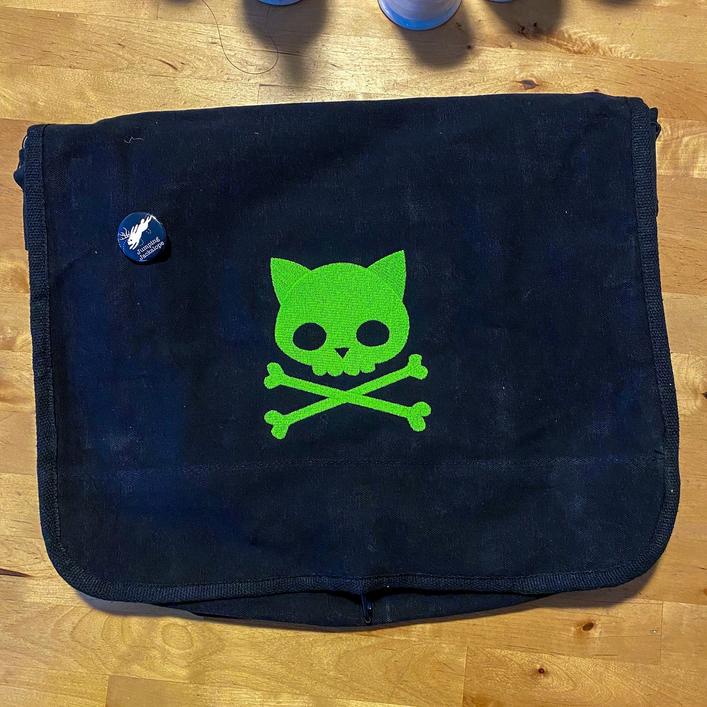 Punk Kitty Embroidered Canvas Messenger Bag