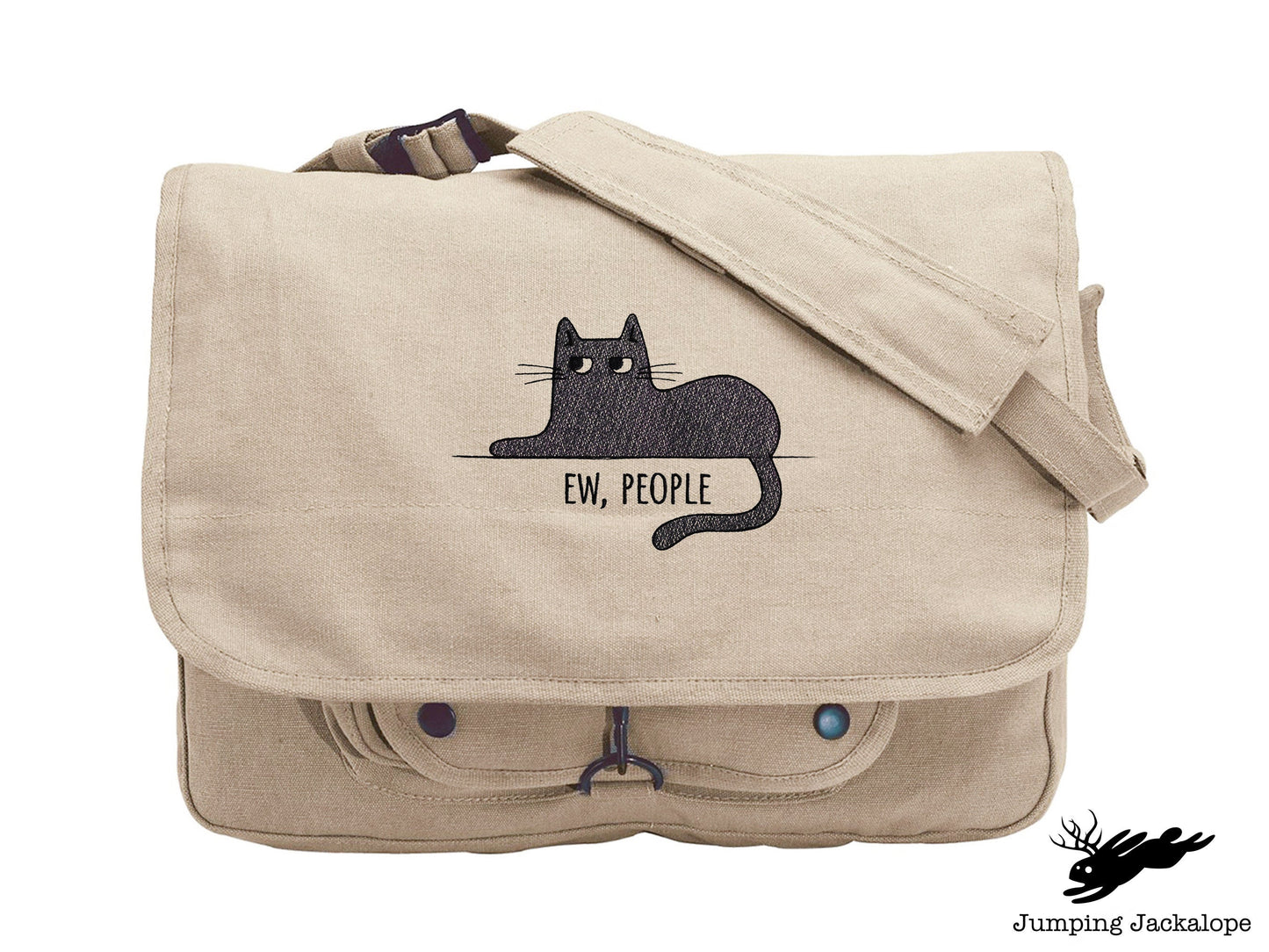 Ew People Embroidered Canvas Messenger Bag, Cat Bag, Funny Cat Bag