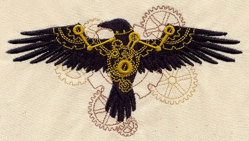 Clockwork Steampunk Raven Geared Embroidered Canvas Field Bag