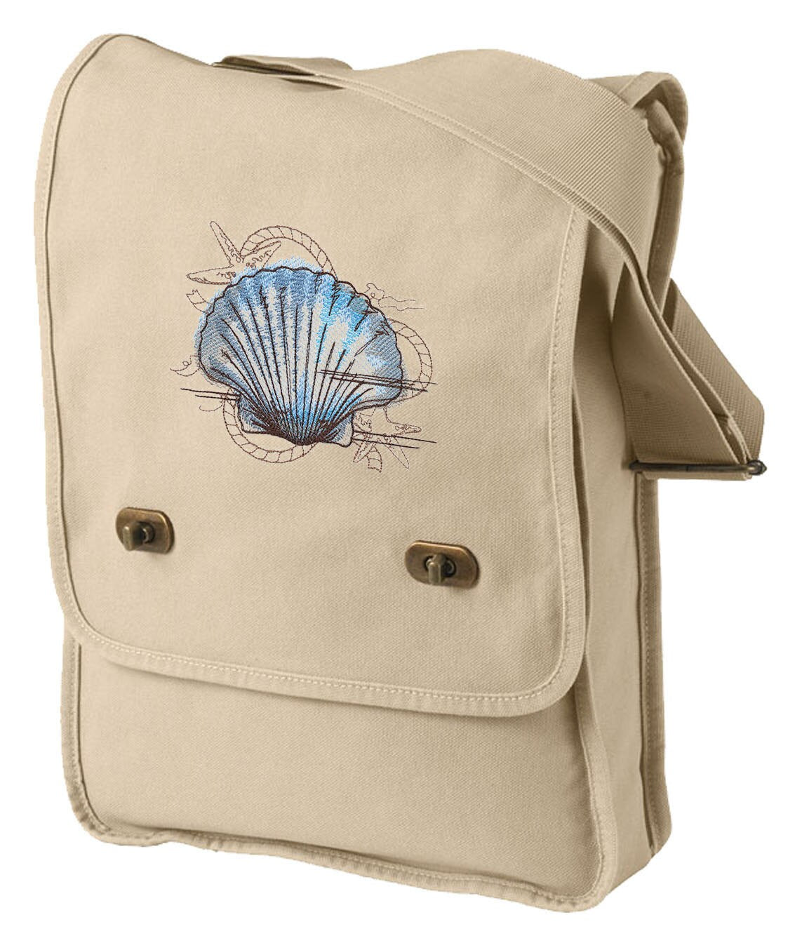 Nauticus Seashell Embroidered Canvas Field Bag