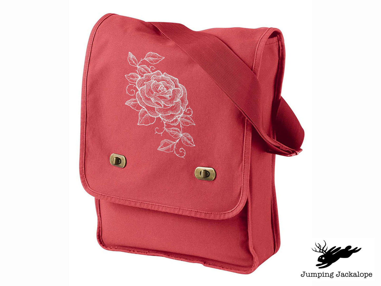 Chalked Rose Embroidered Canvas Field Bag
