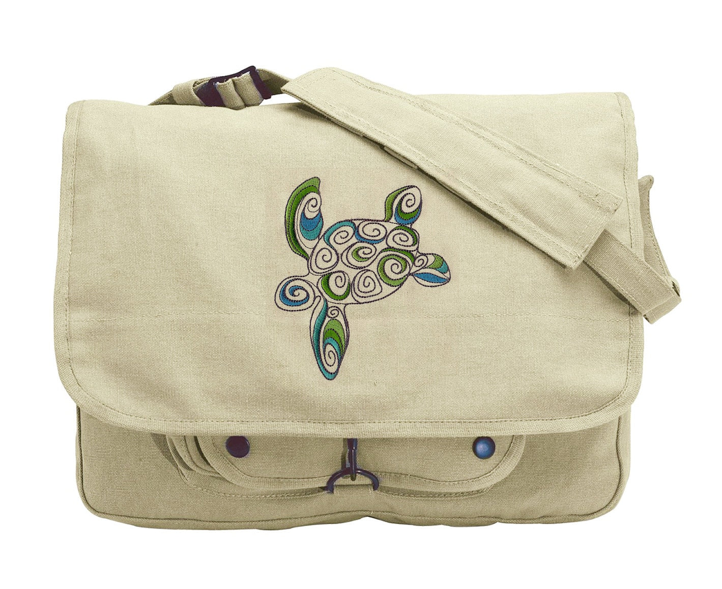Doodle Sea Turtle Embroidered Canvas Messenger Bag