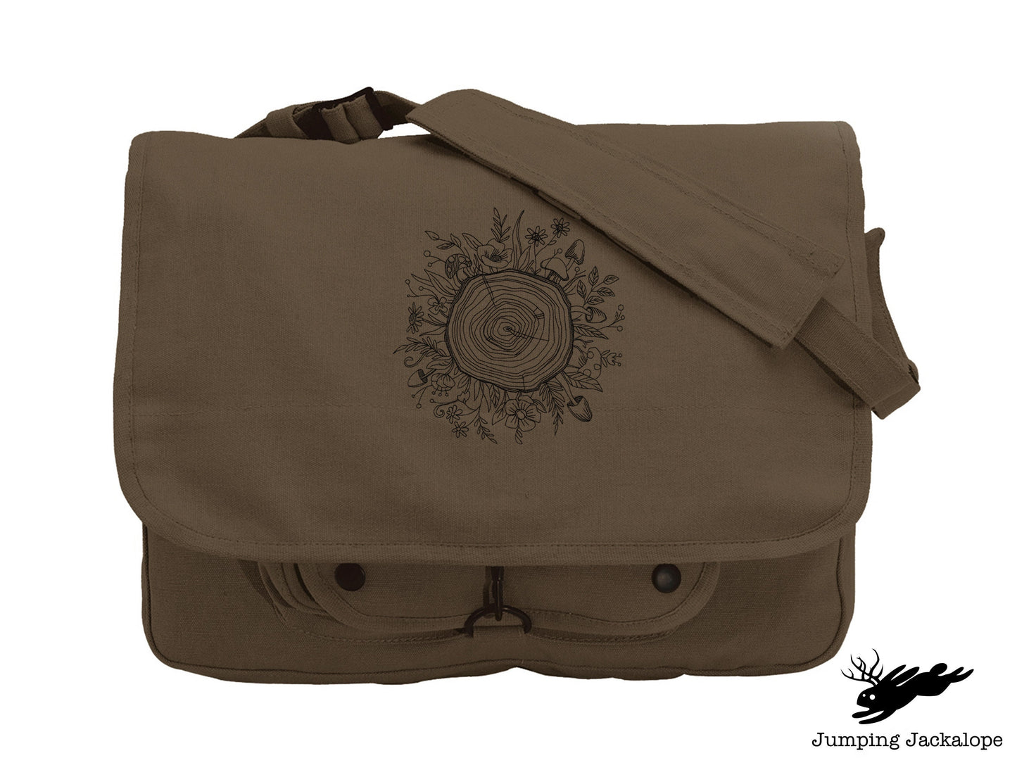 Botanical Tree Rings Embroidered Canvas Messenger Bag
