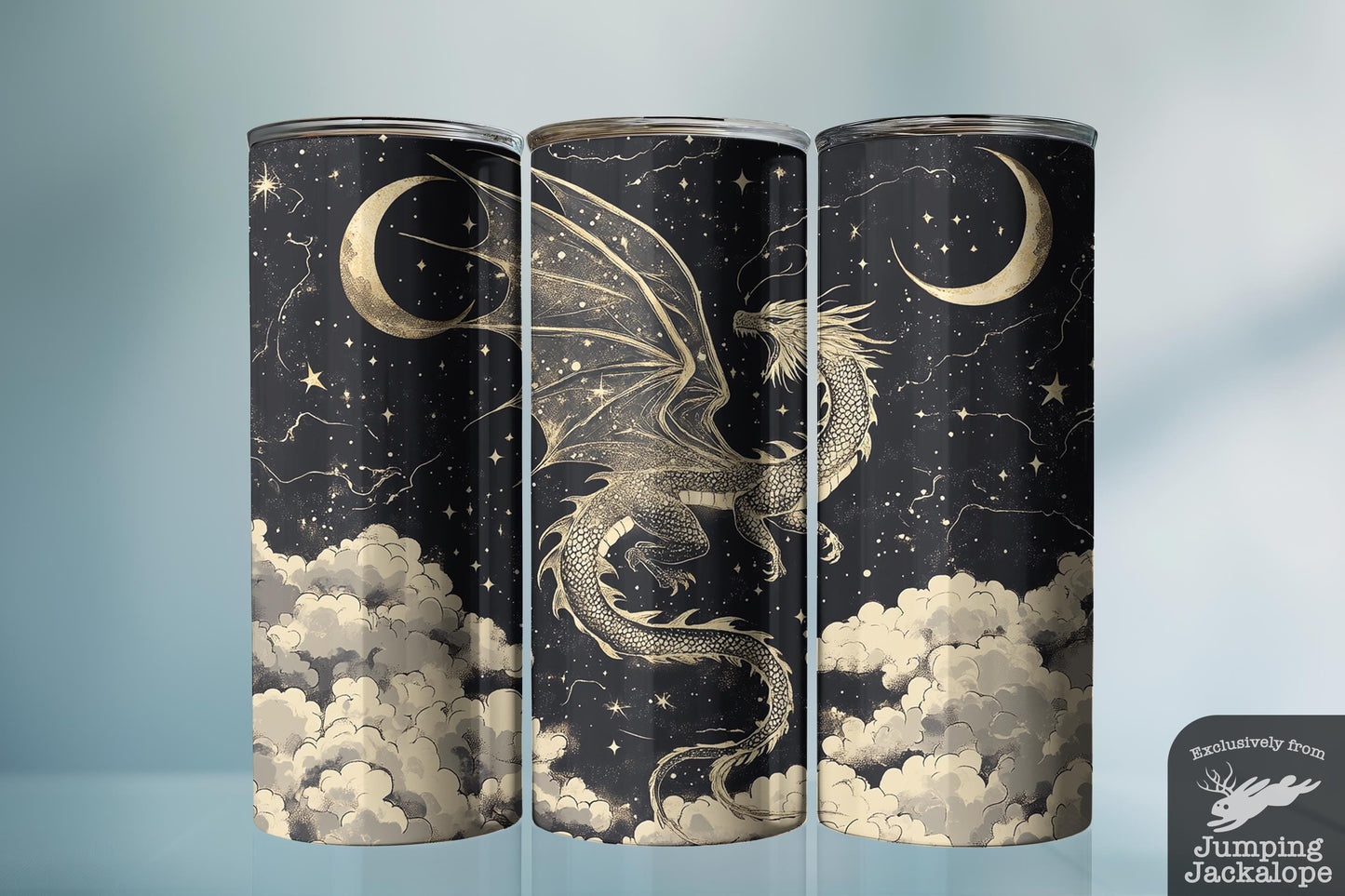 Golden Constellation Dragon Tumbler – 20oz Star Map Fantasy Art | Celestial Night Sky Drinkware