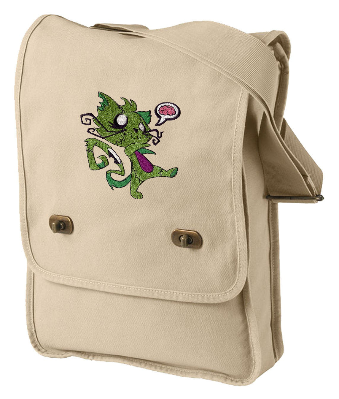 Zombie Kitty Embroidered Canvas Field Bag