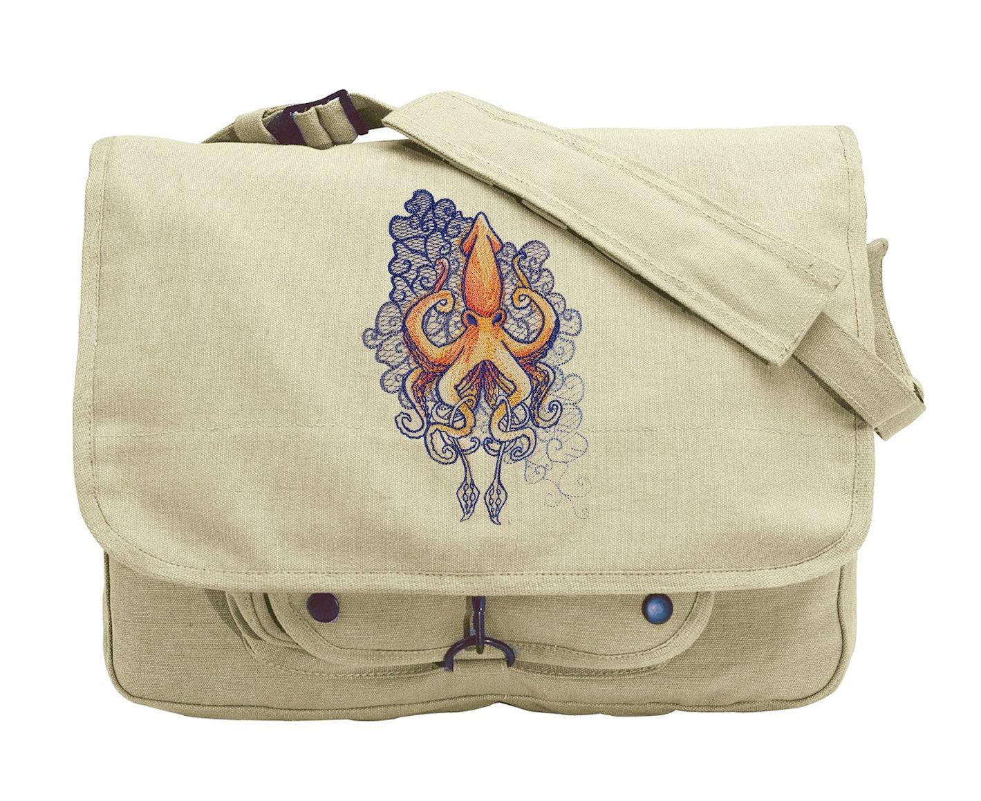The Seven Seas - Squid Tattoo Embroidered Canvas Messenger Bag
