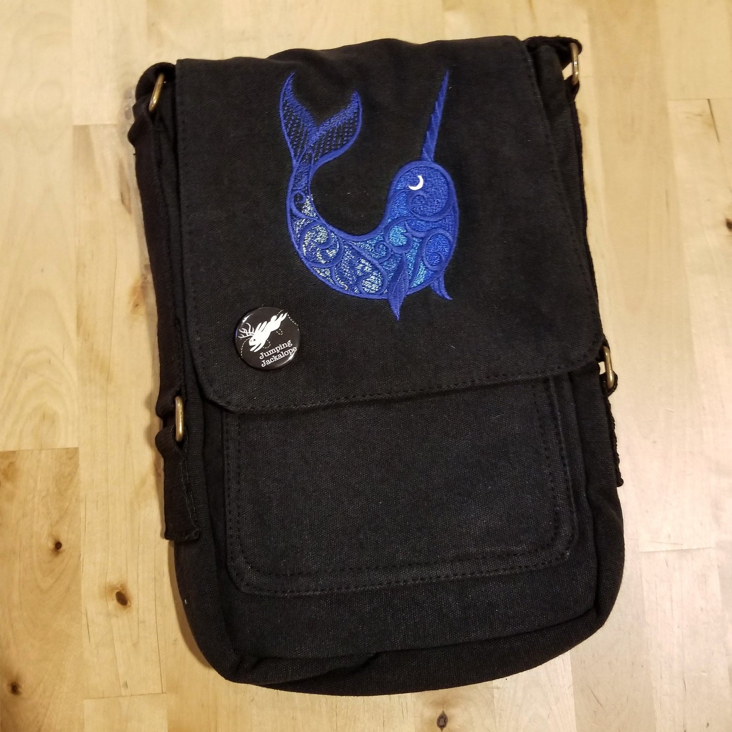 Dark Narwhal Embroidered Canvas Tech, Tablet, iPad, Kindle, Fire, Camera Bag