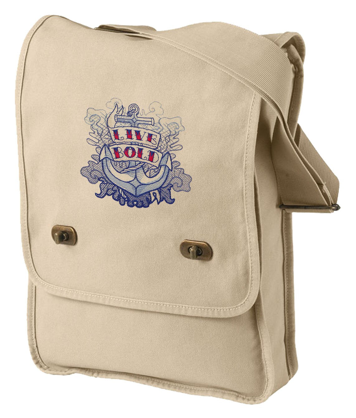 Live Bold Anchor Canvas Embroidered Field Bag