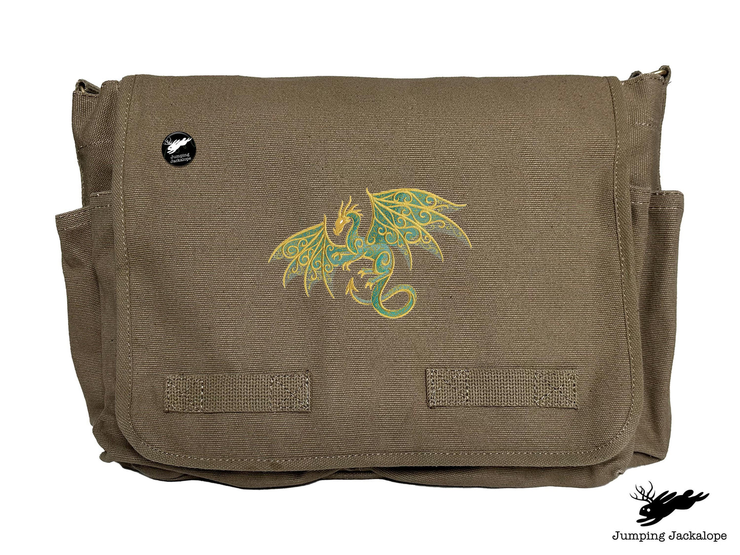 Gilded Patina Dragon Embroidered Classic Canvas Messenger Bag