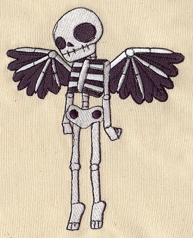 Winged Skeleton Embroidered Canvas Messenger Bag