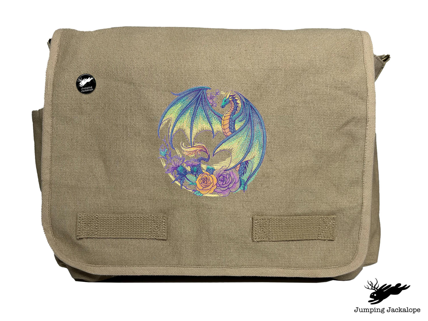 Flight of Flowers Dragon Wreath Embroidered Classic Canvas Messenger Bag