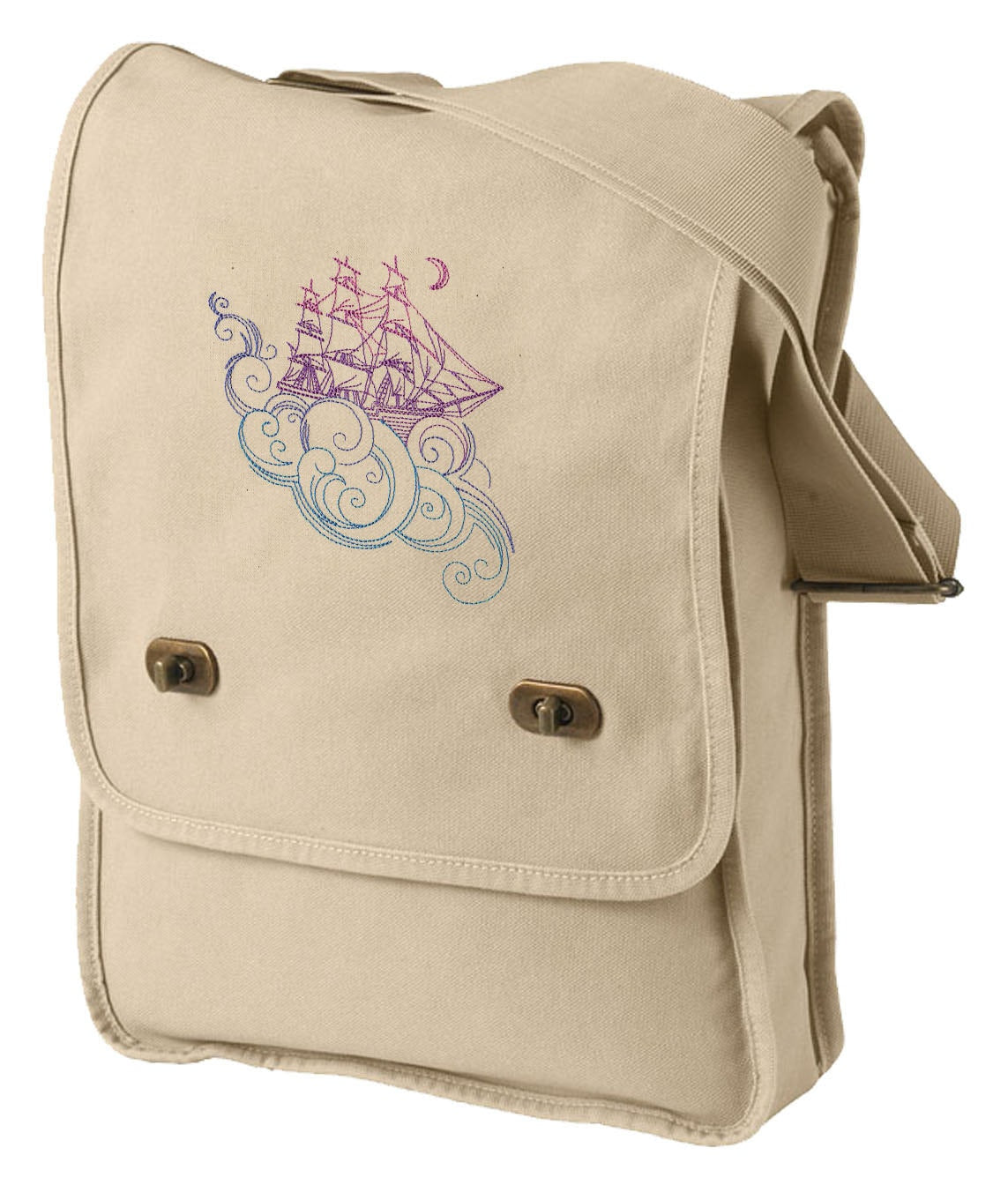 Ship Messenger Bag, Dreamboat Embroidered Canvas Field Bag