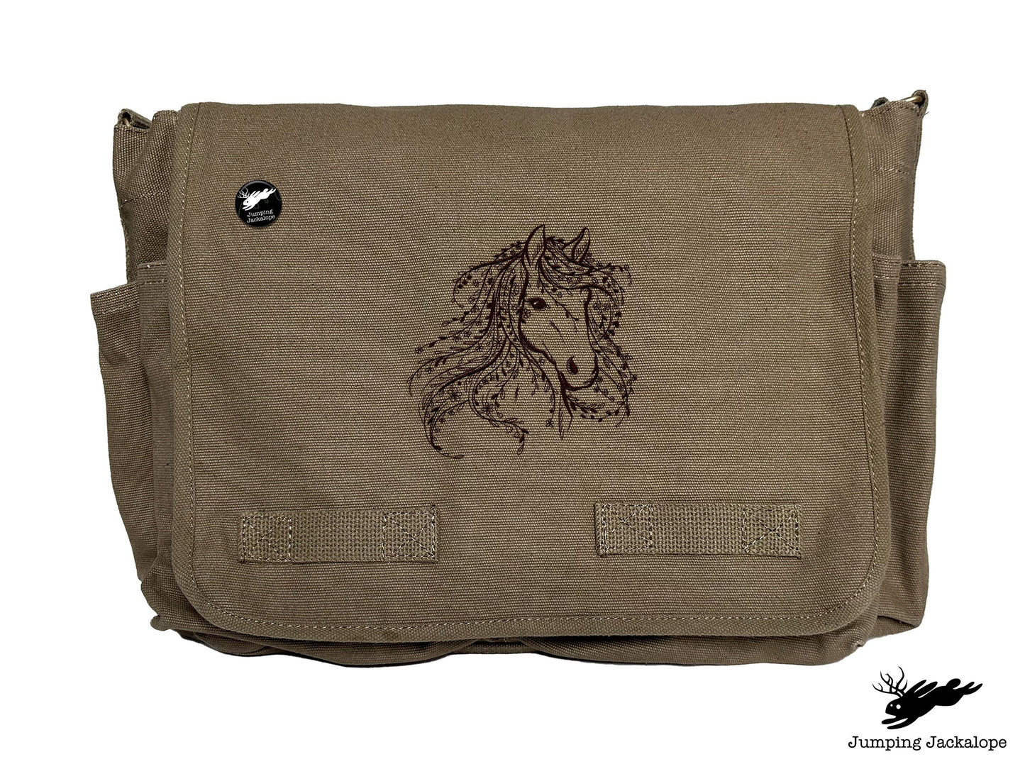 Untamed Beauty Horse Embroidered Classic Cotton Canvas Messenger Bag