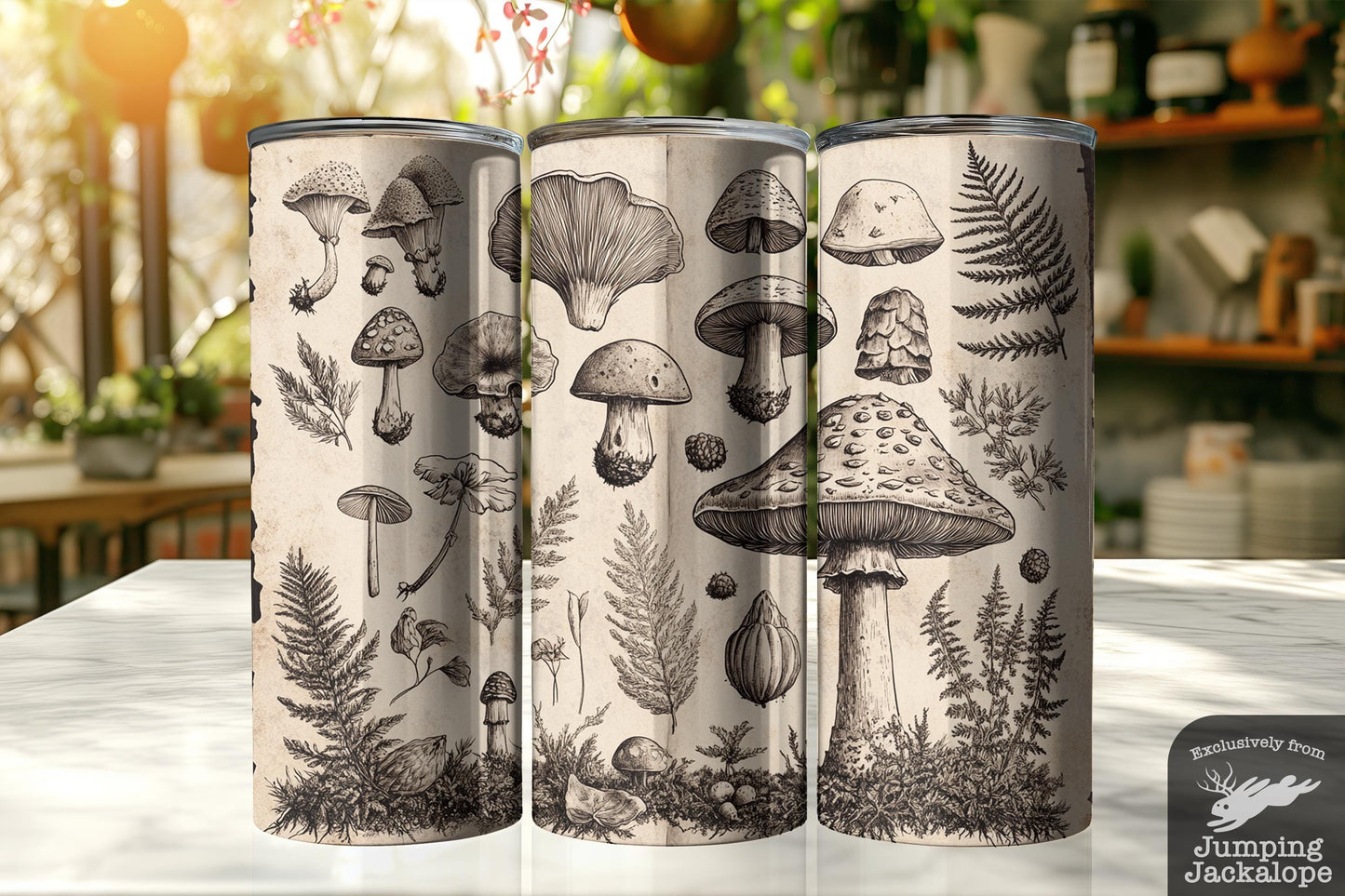 Colorful Woodland Mushroom Tumbler – 20oz Forest Fungi and Herbs Cup
