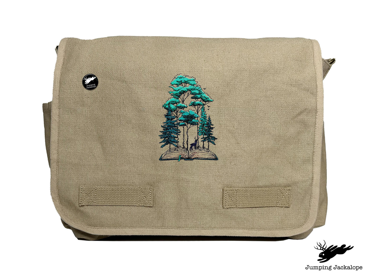 Woodland Storytime Book Embroidered Classic Canvas Messenger Bag