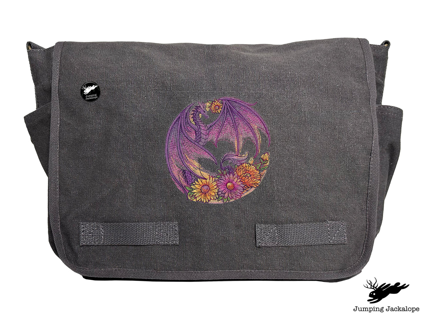 Autumn Flight of Flowers Dragon Wreath Embroidered Classic Canvas Messenger Bag