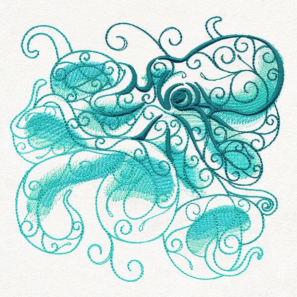 Aqua Marine - Octopus Embroidered Canvas Messenger Bag