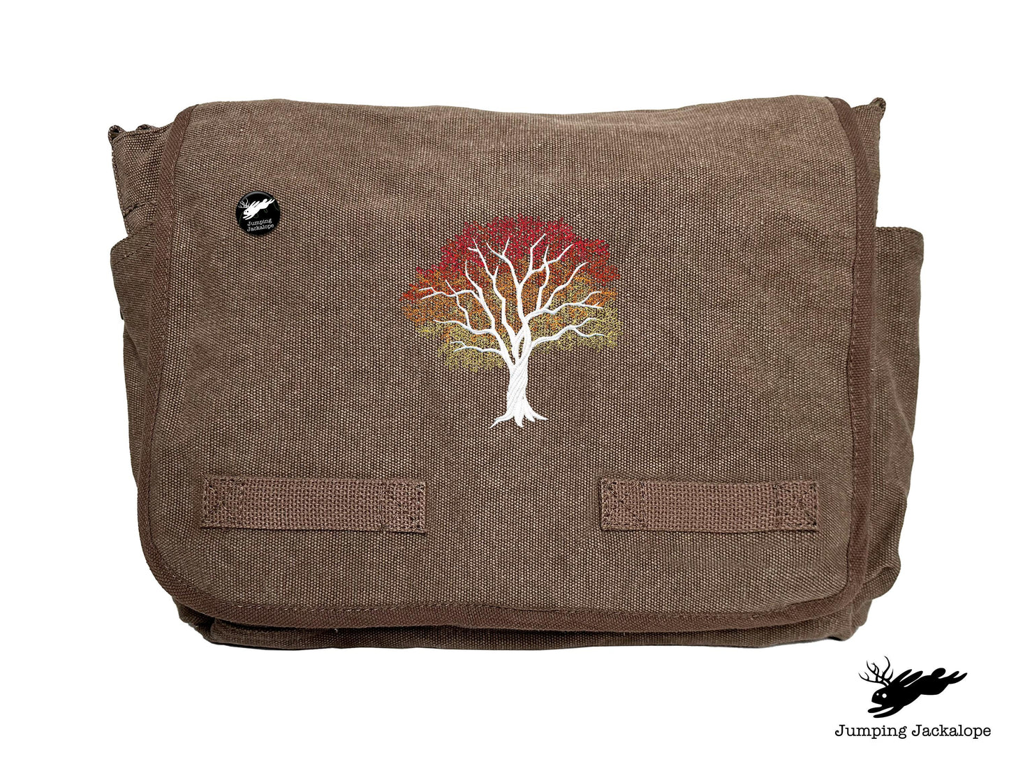 Signs of Autumn Tree Embroidered Messenger Bag