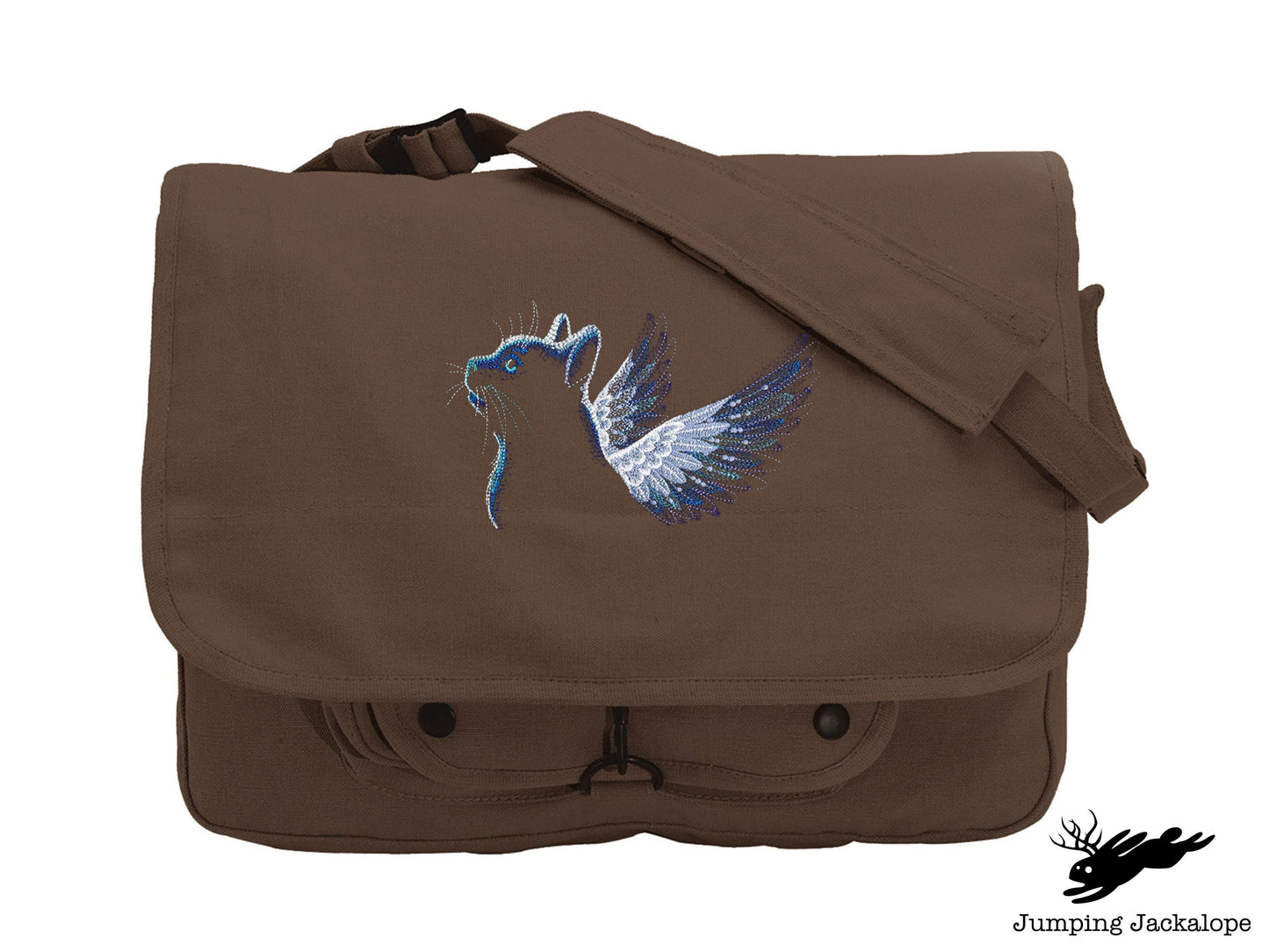 I'll Remember Mew Angelic Cat Embroidered Canvas Messenger Bag, Cat Bag, Memorial Cat Bag