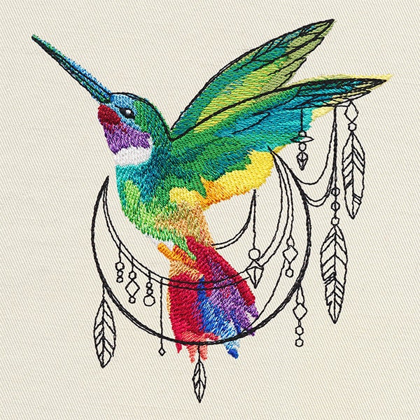 Bohemian Hummingbird Embroidered Canvas Messenger Bag