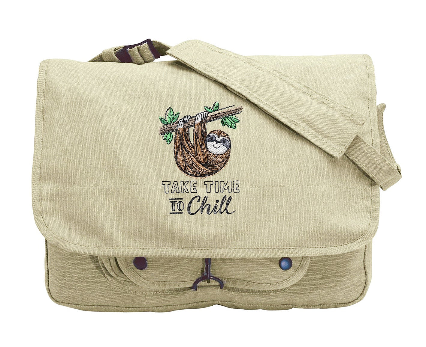 Take Time to Chill - Sloth Bag, Sloth Embroidered Canvas Messenger Bag