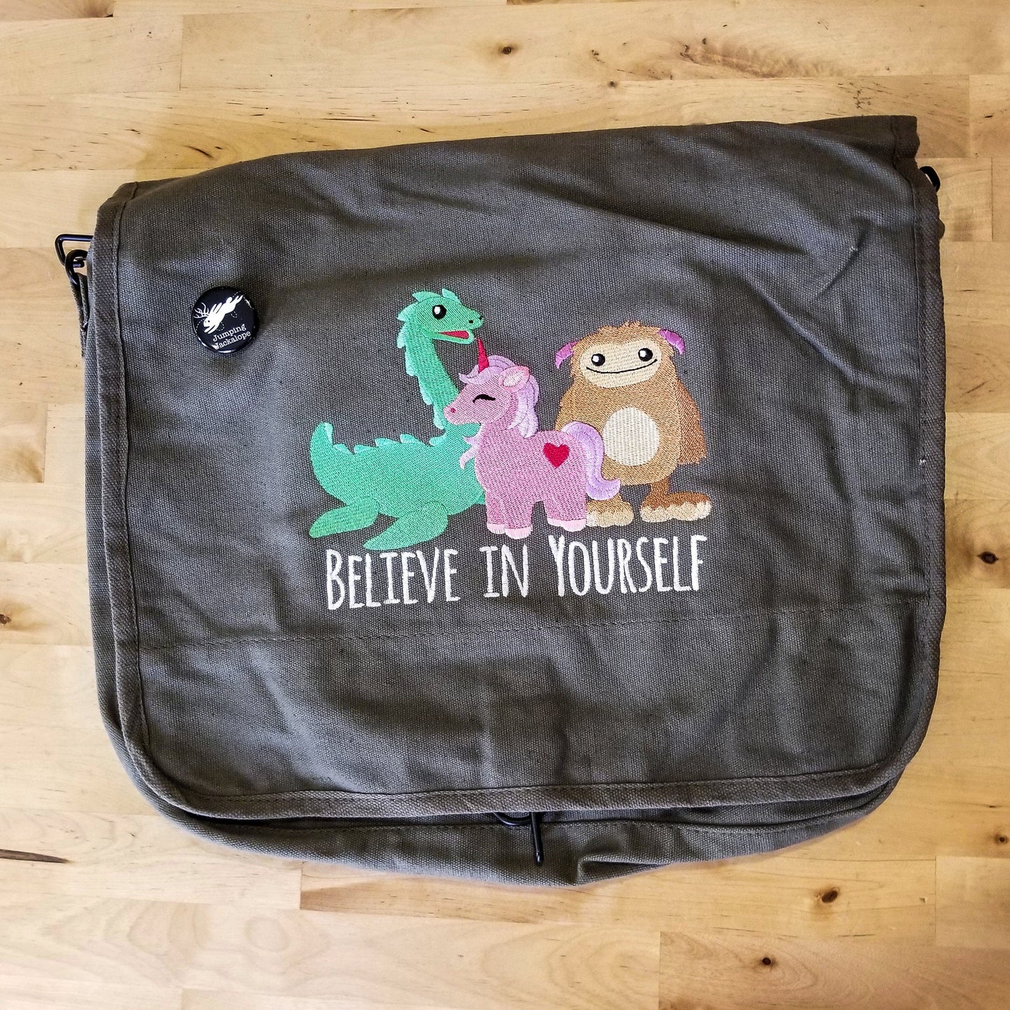 Believe in Yourself Embroidered Canvas Messenger Bag
