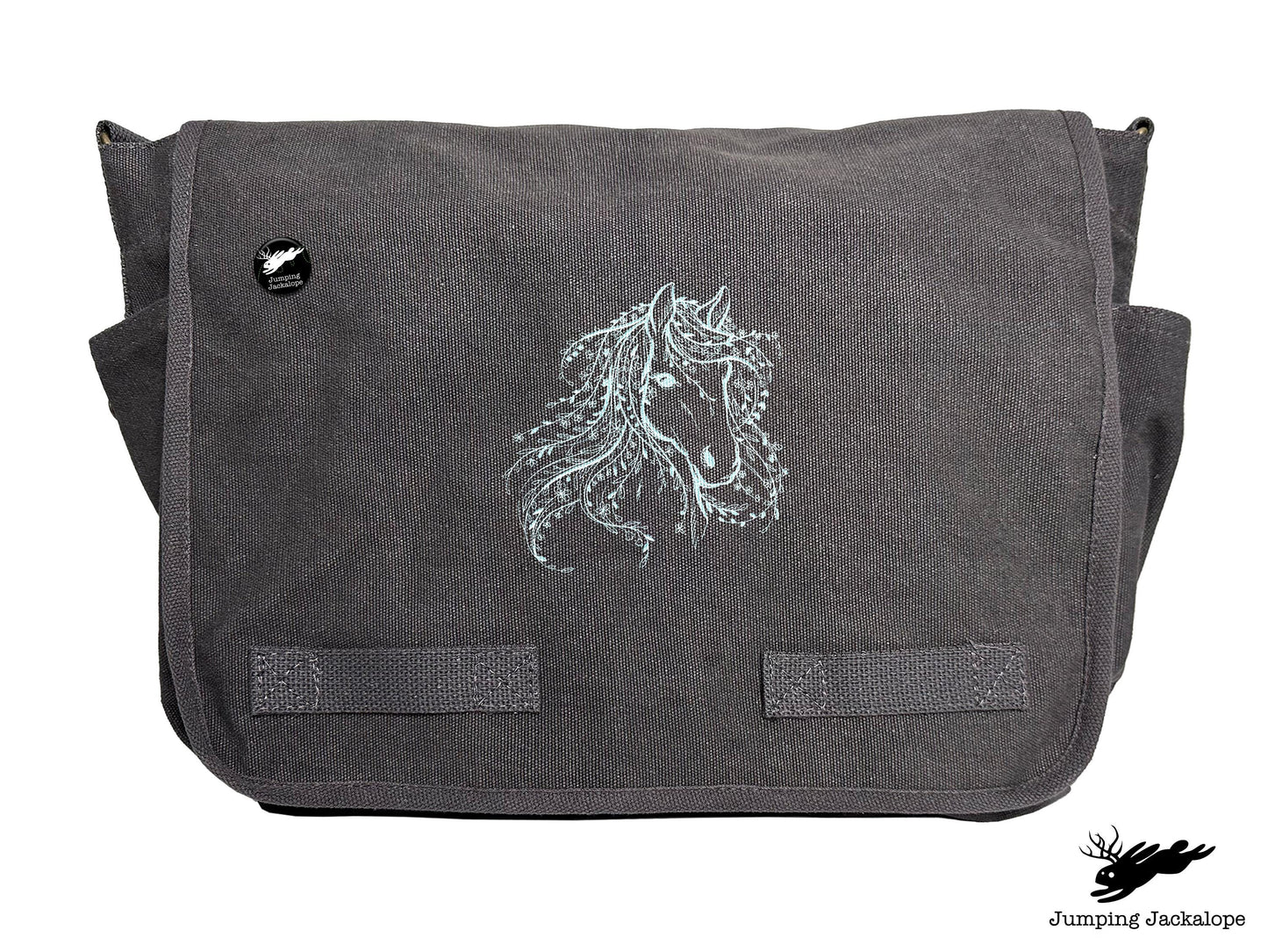 Untamed Beauty Horse Embroidered Classic Cotton Canvas Messenger Bag