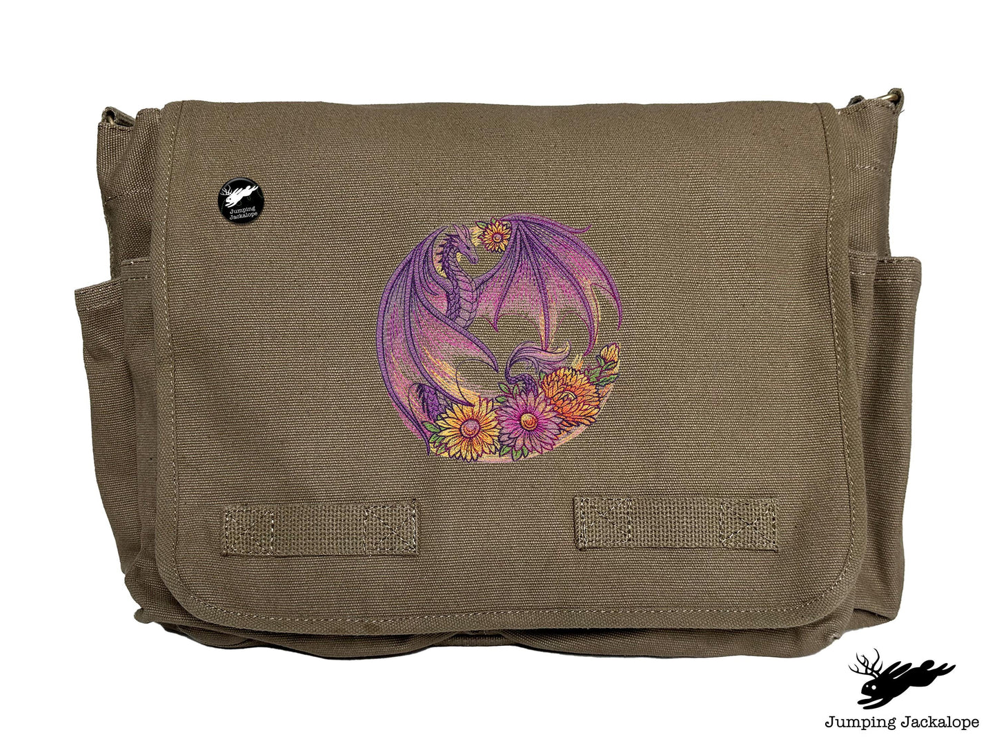 Autumn Flight of Flowers Dragon Wreath Embroidered Classic Canvas Messenger Bag