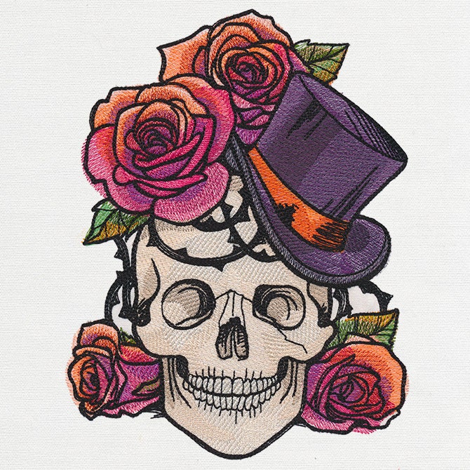 Hats Off - Skull, Victorian Skull Embroidered Canvas Messenger Bag
