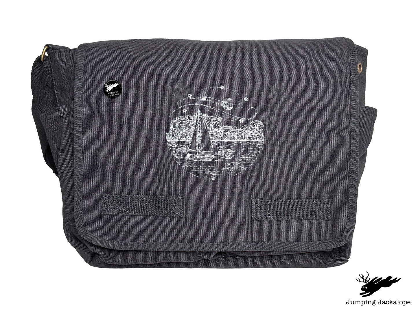 Starry Night Ocean Scene Embroidered Messenger Bag