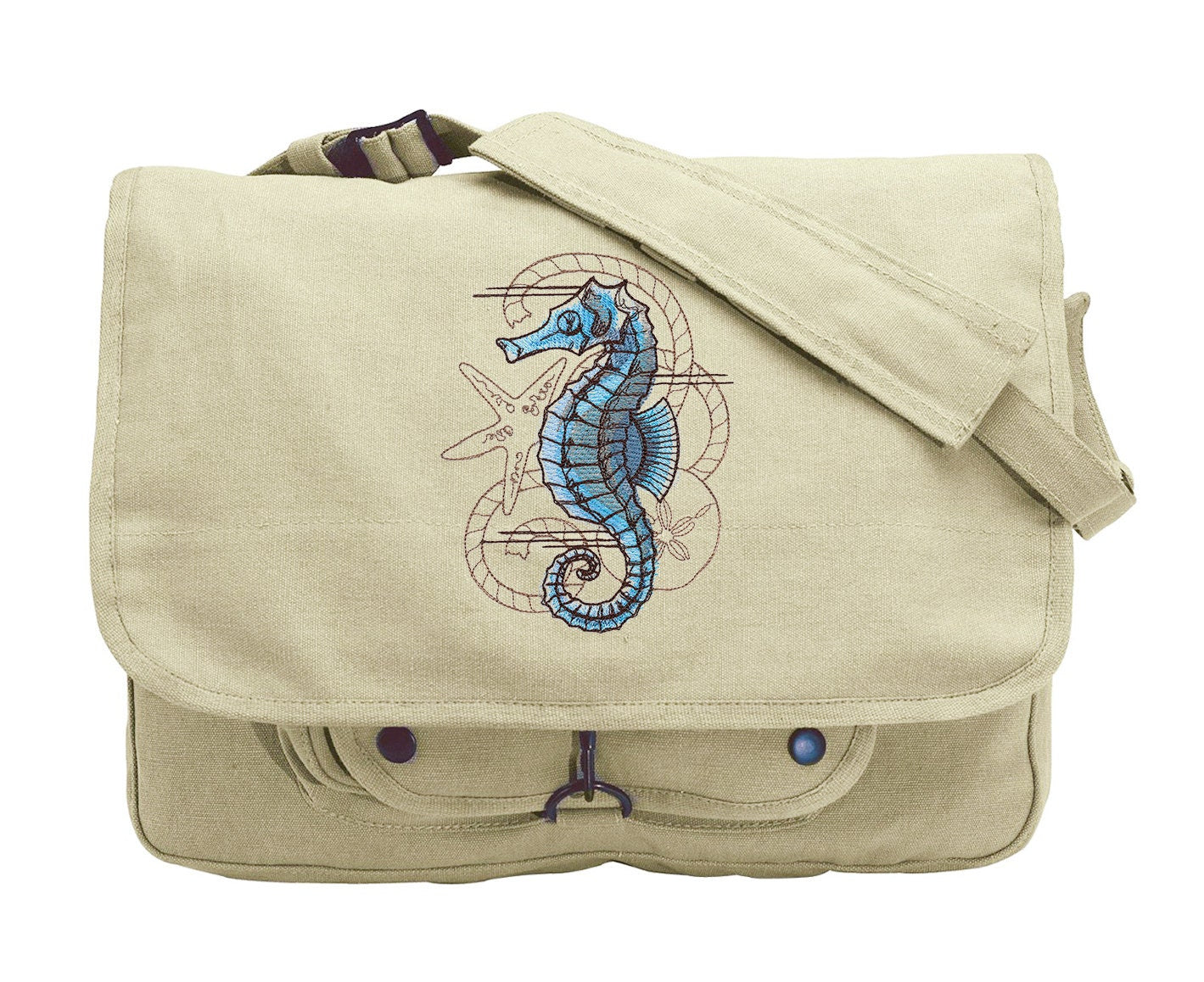 Nauticus - Seahorse Embroidered Canvas Messenger Bag
