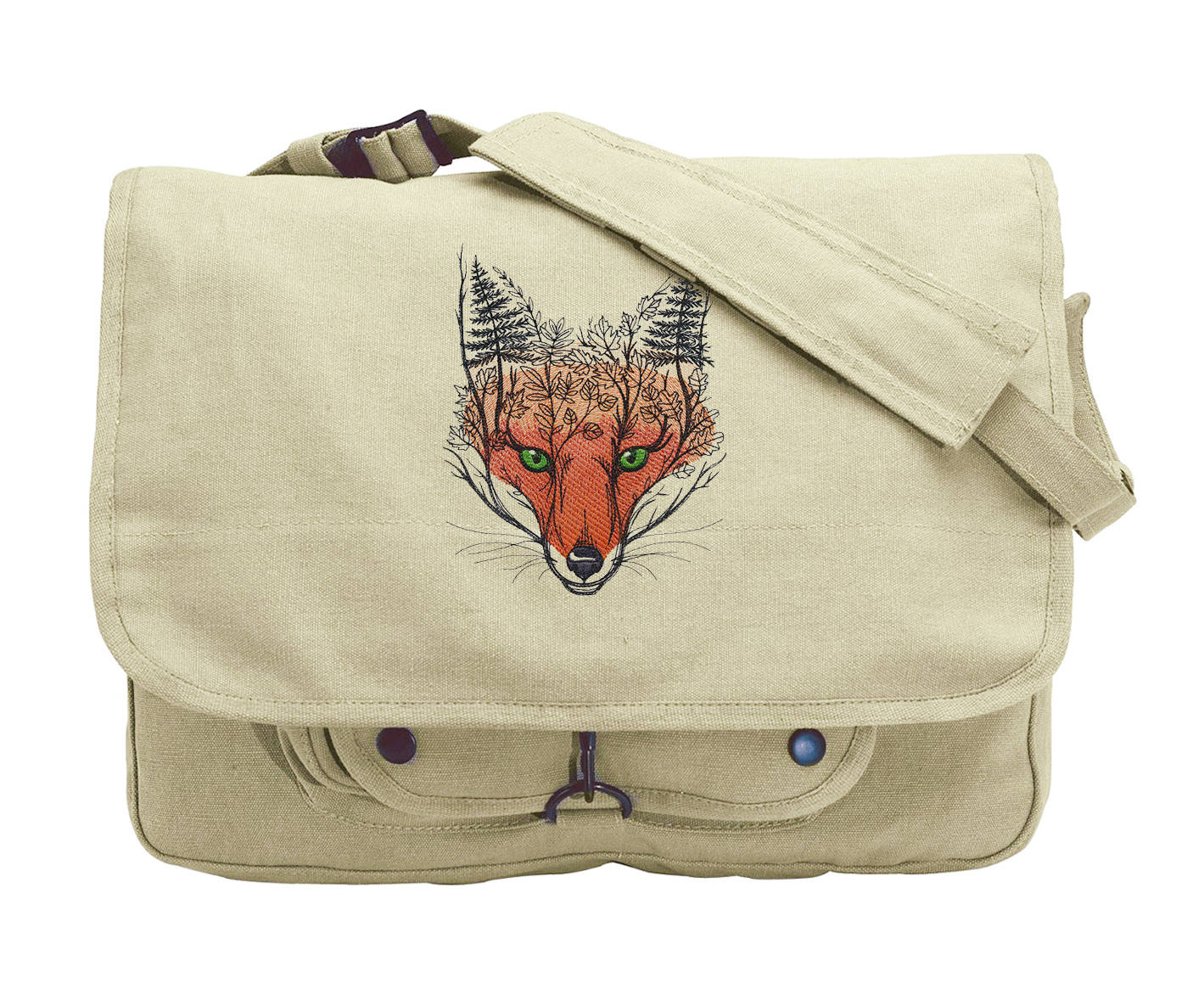 Autumn Fox Embroidered Canvas Messenger Bag