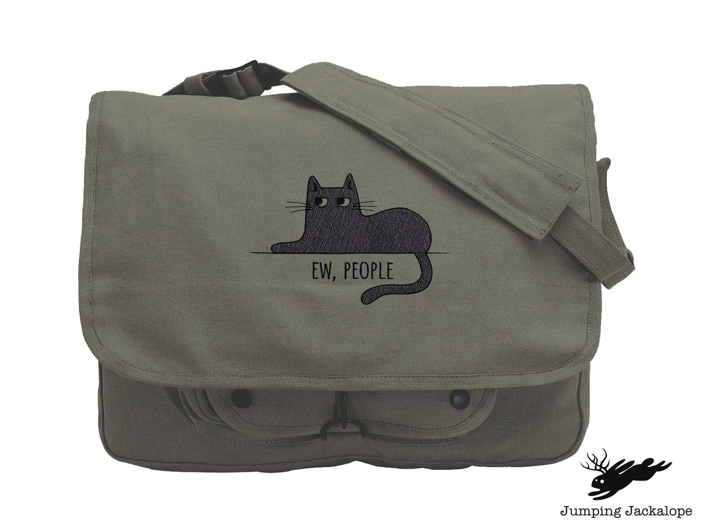 Ew People Embroidered Canvas Messenger Bag, Cat Bag, Funny Cat Bag