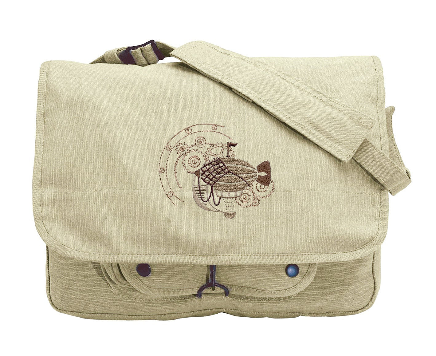 Steampunk Airship Back, Dirigible Steampunk Embroidered Canvas Messenger Bag