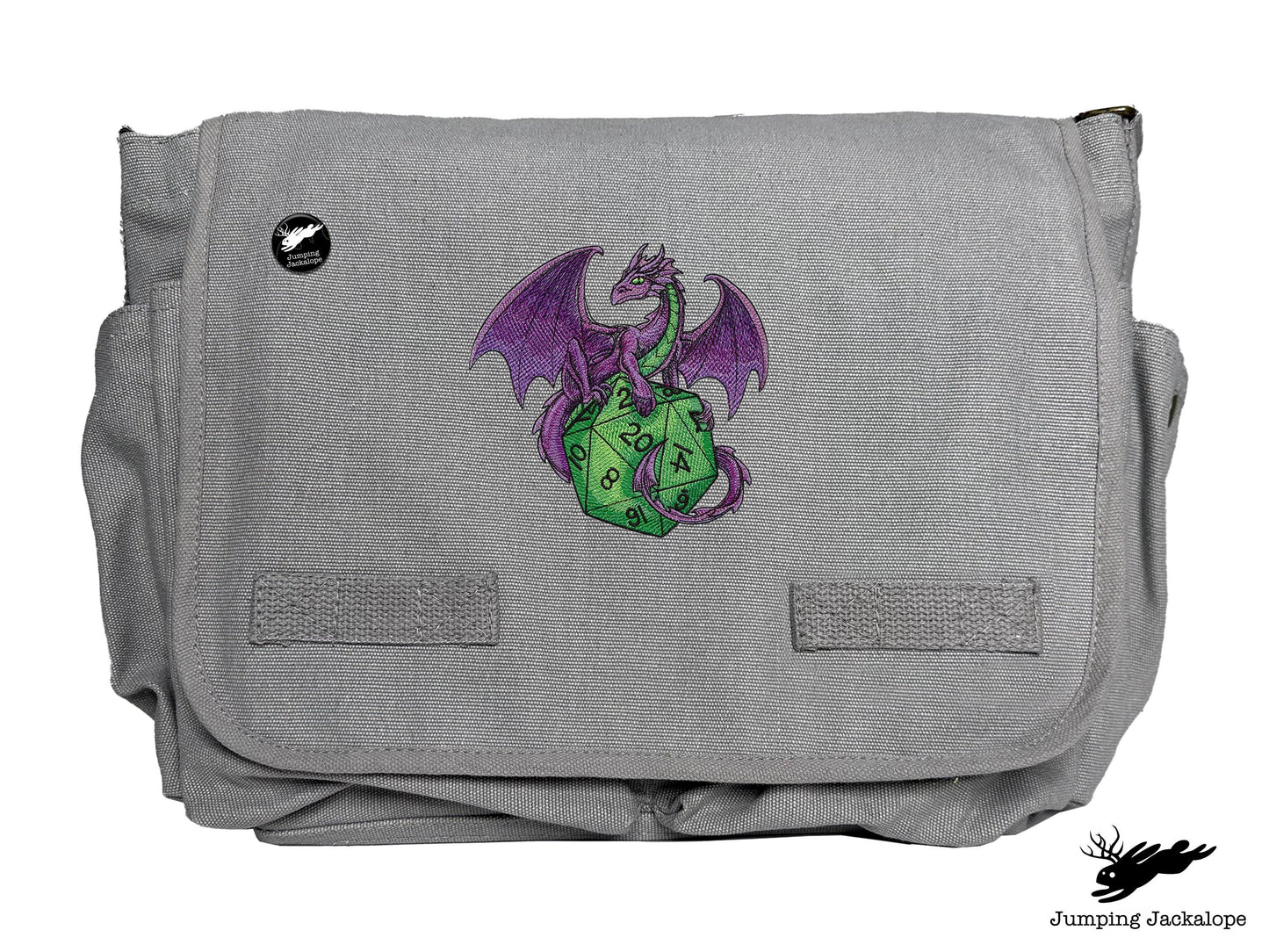 D20 Dragon Embroidered Classic Canvas Messenger Bag