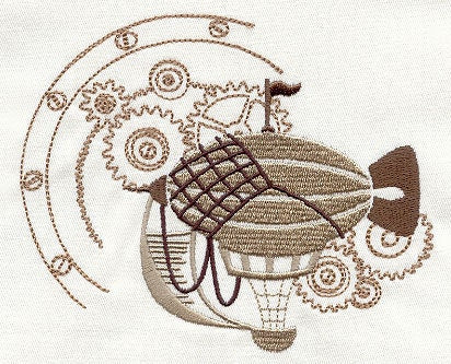 Steampunk Airship Back, Dirigible Steampunk Embroidered Canvas Messenger Bag