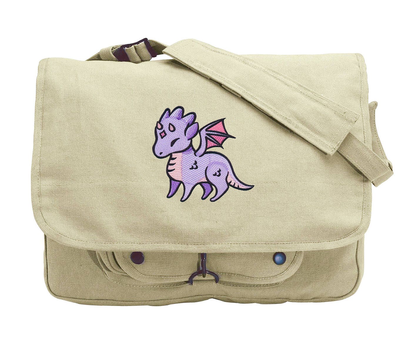 Charmed Creatures - Dragon Embroidered Canvas Messenger Bag