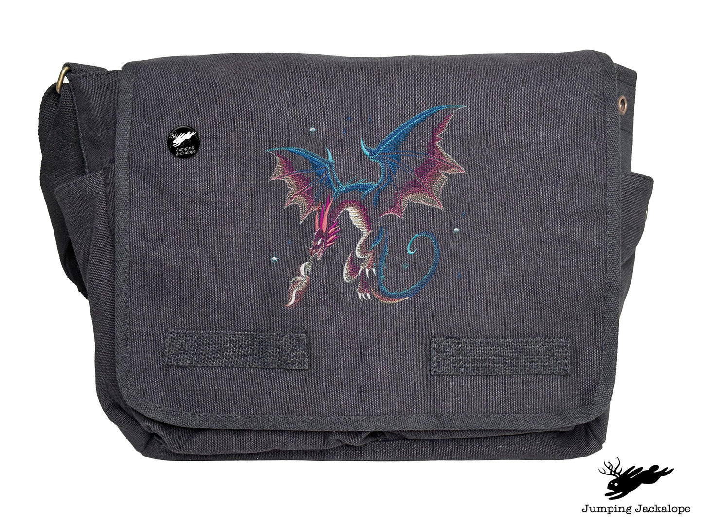 Celestial Glow Dragon Embroidered Classic Canvas Messenger Bag