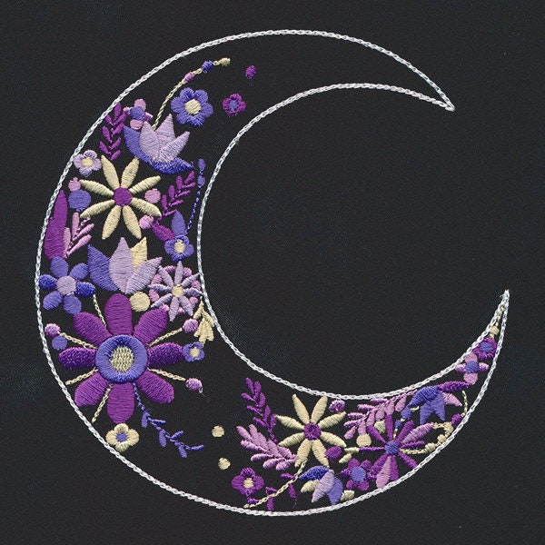 Lunar Bloom Moon Embroidered Canvas Field Bag