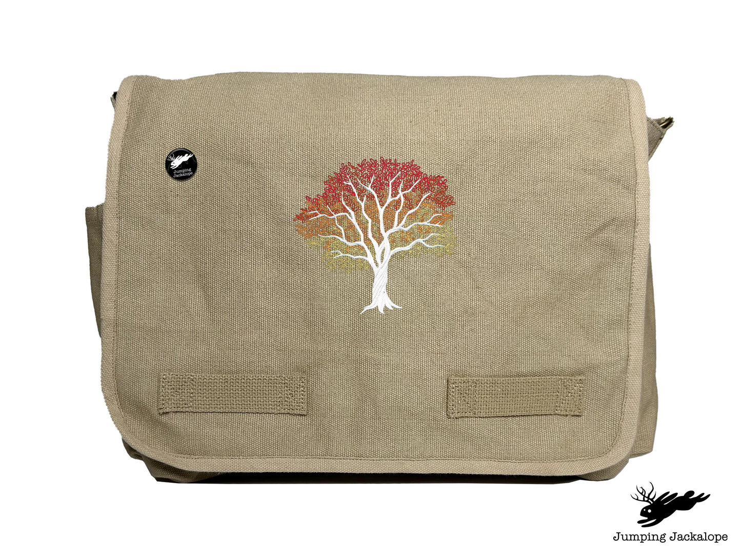 Signs of Autumn Tree Embroidered Messenger Bag