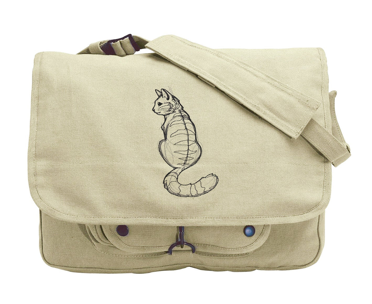 Sketchwork - Cat Design Bag Embroidered Canvas Messenger Bag