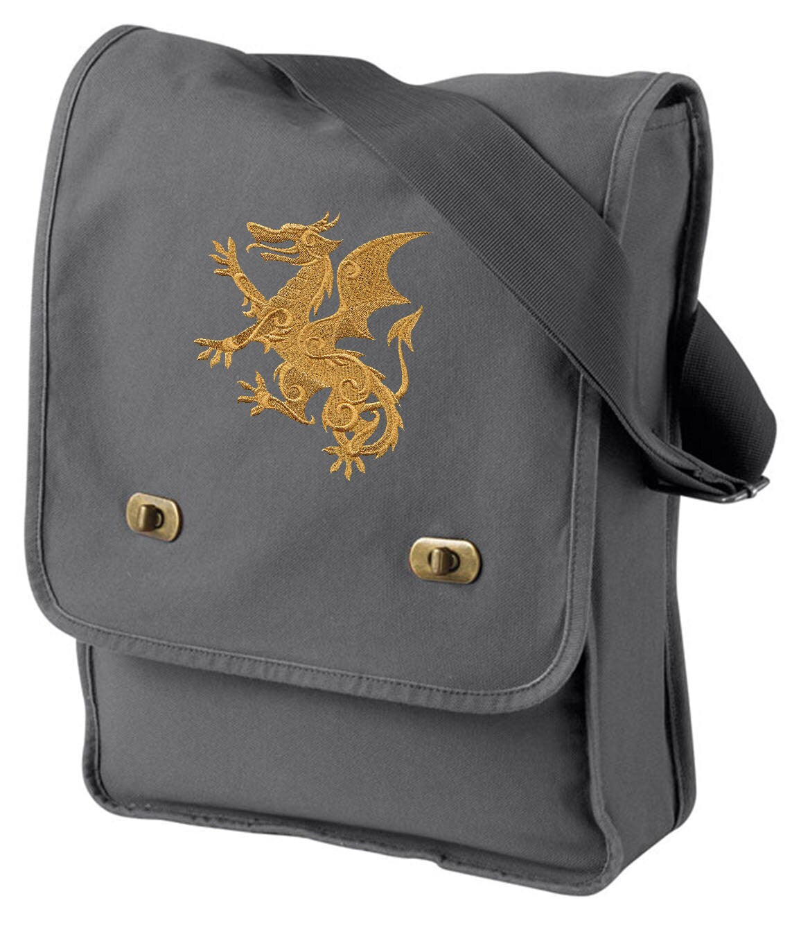 Gilded Heraldry - Dragon Embroidered Canvas Field Bag