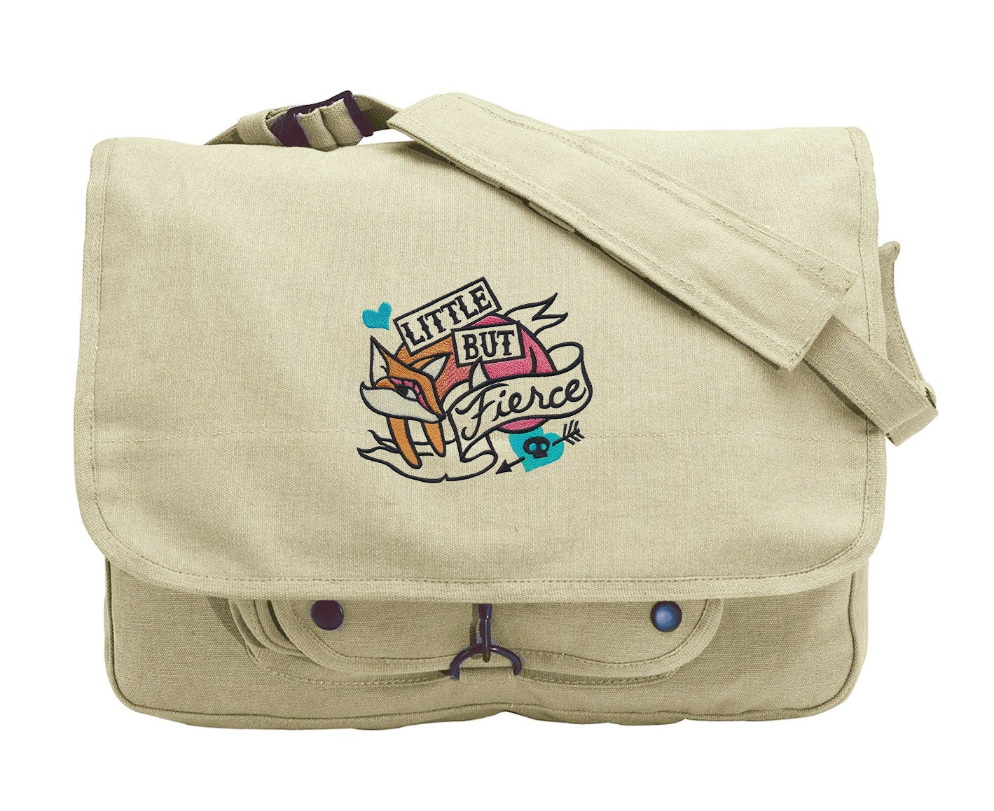 Femme Fatale - Little but Fierce Embroidered Canvas Messenger Bag