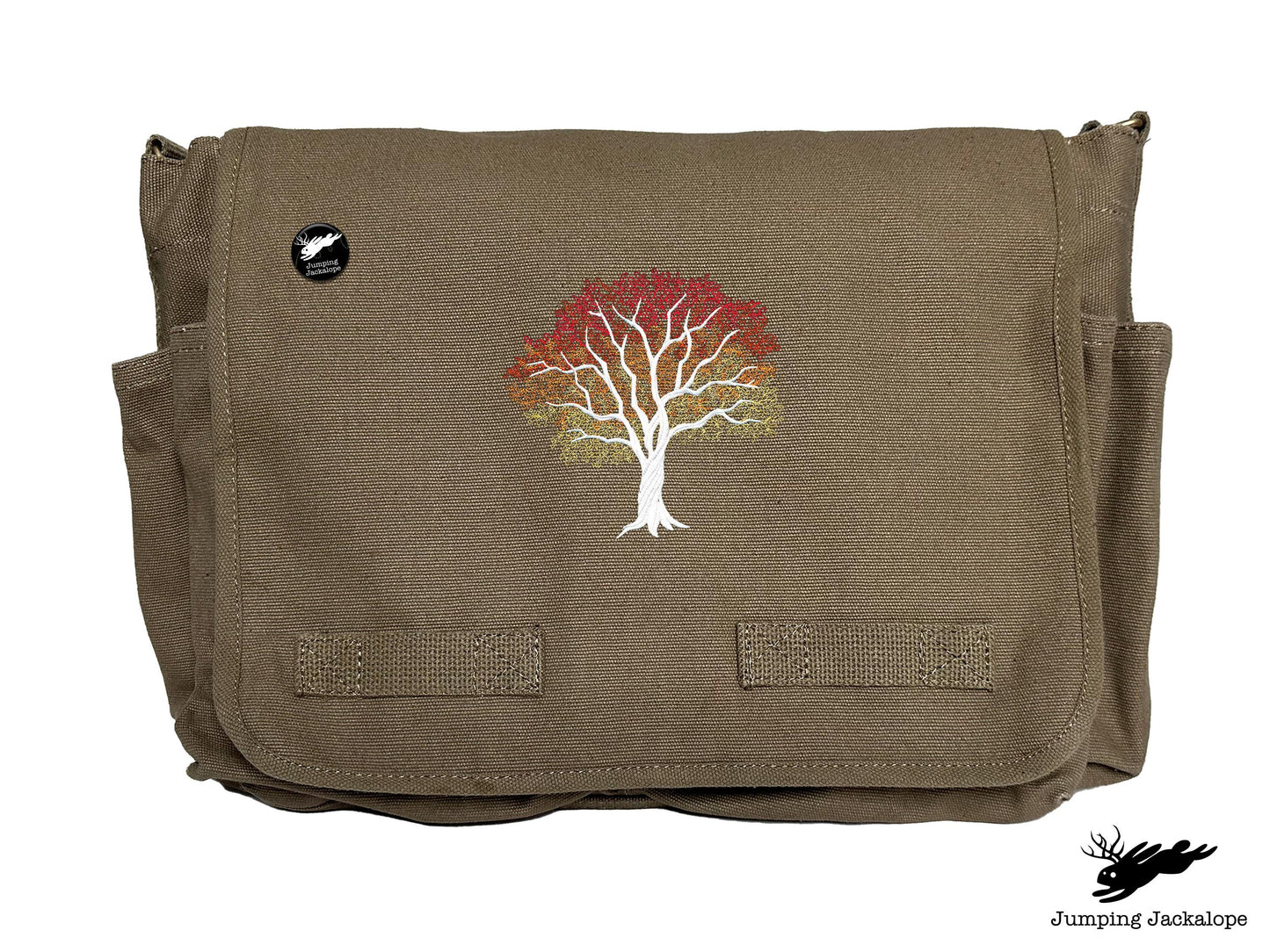 Signs of Autumn Tree Embroidered Messenger Bag