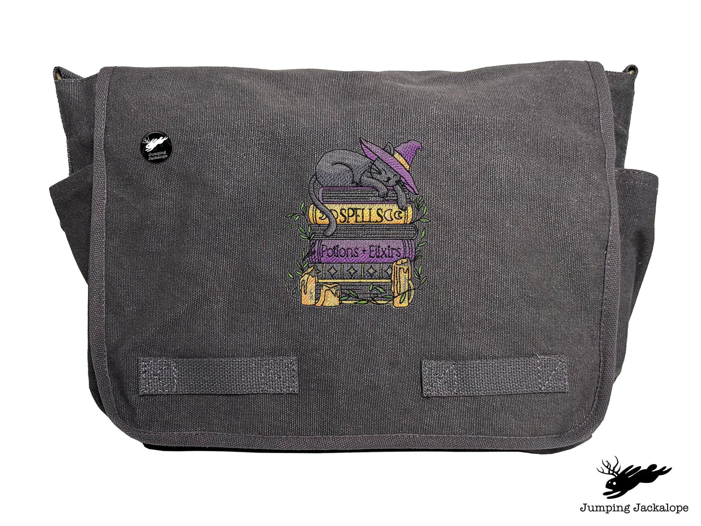 Spooky and Booked Cat Embroidered Messenger Bag