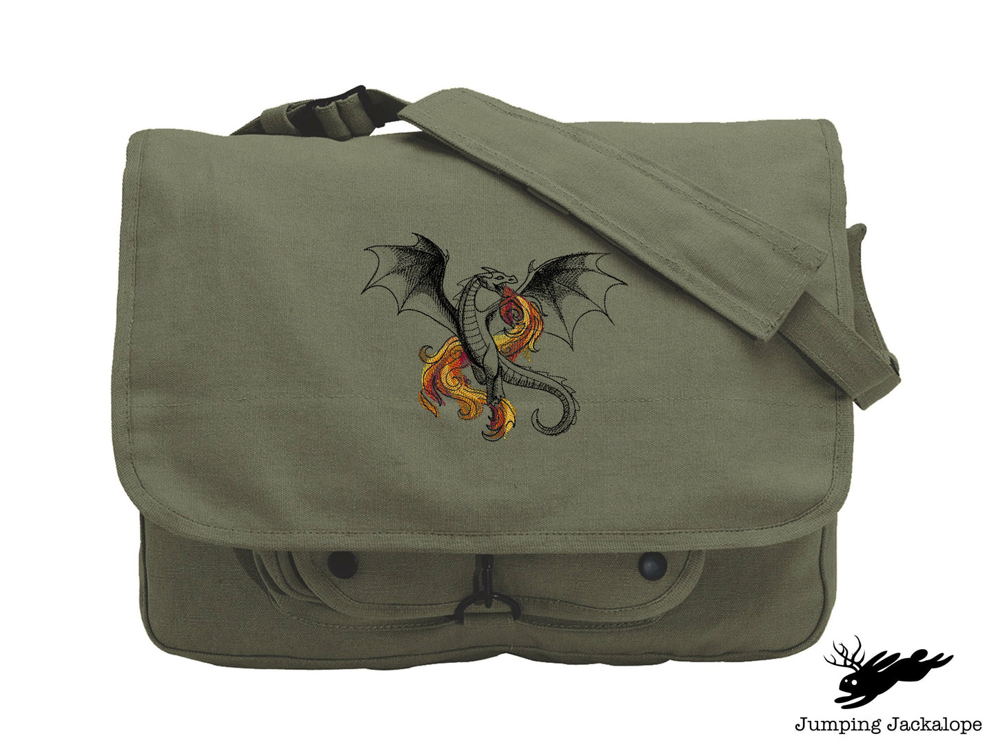 Midnight Magick - Dragon Embroidered Canvas Messenger Bag