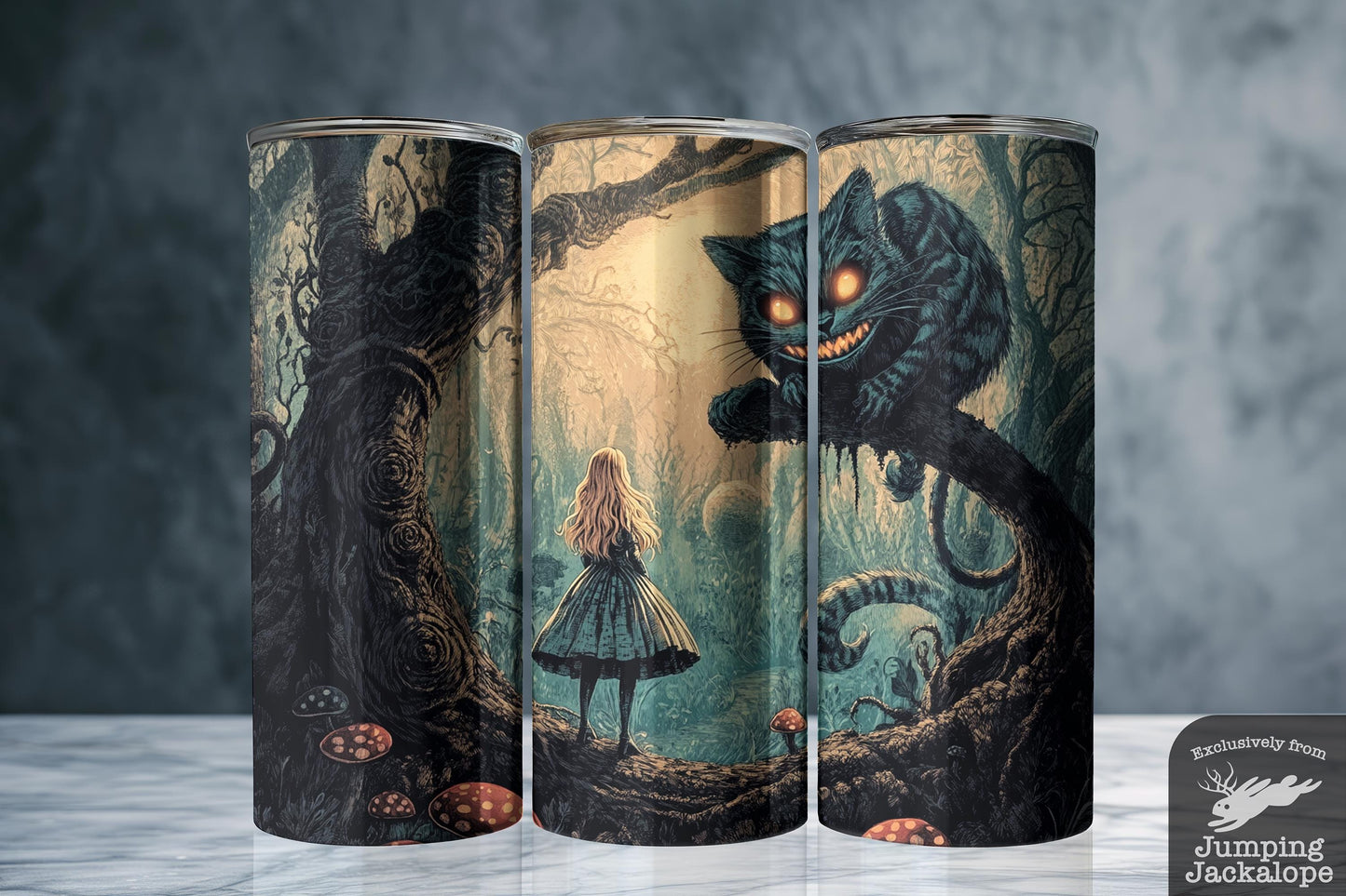 Cheshire’s Warning Tumbler – Alice in a Gothic Forest | 20oz Sublimated Wonderland Tumbler