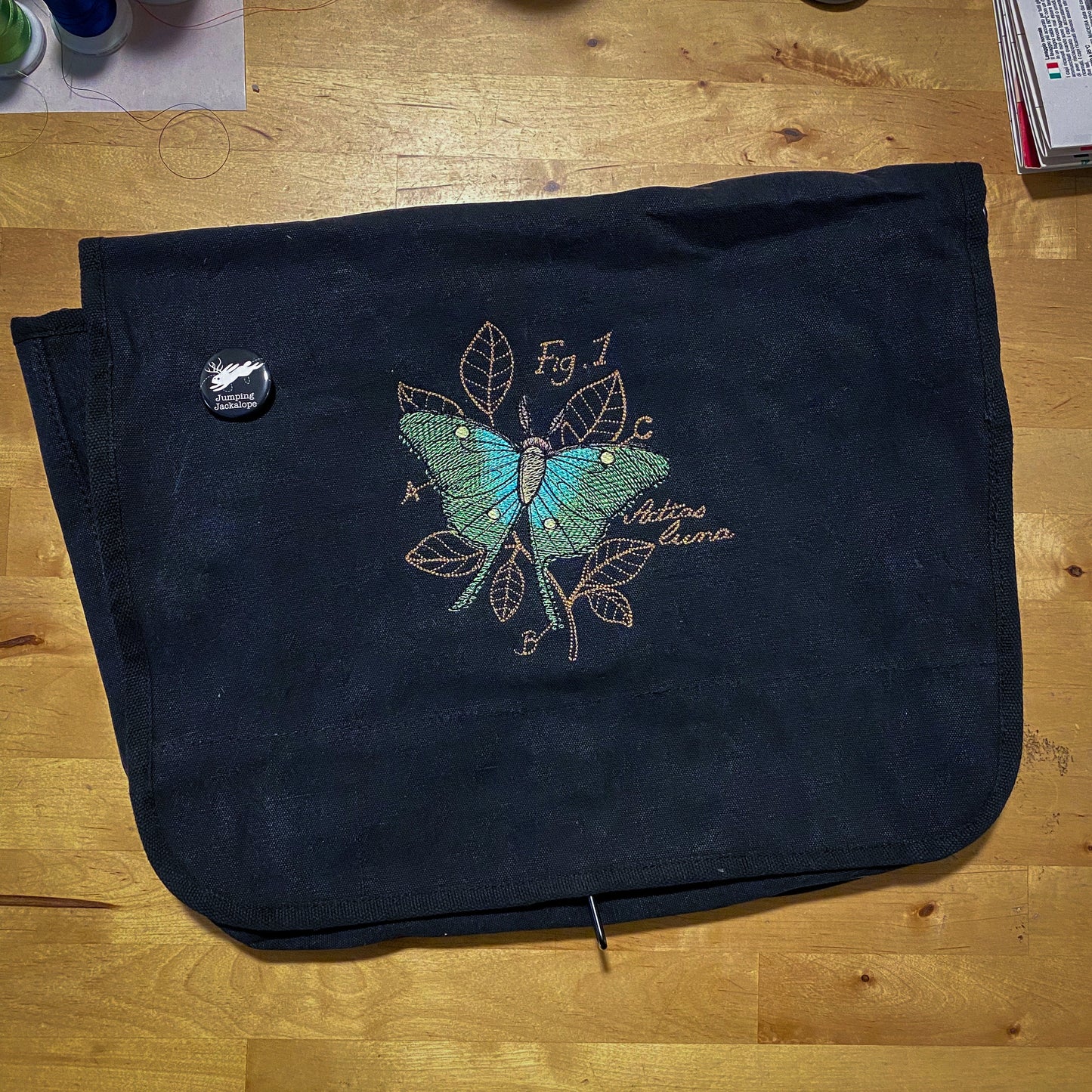 Miniature Menagerie Luna Moth Diagram Embroidered Canvas Messenger Bag
