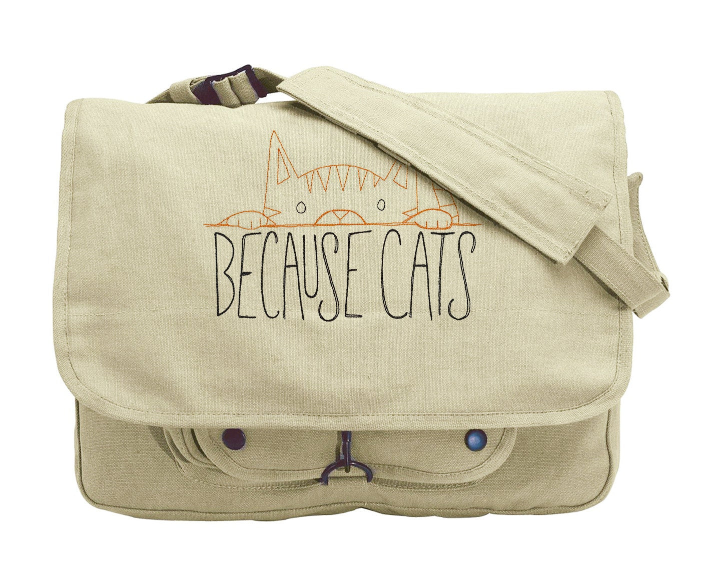 Because Cats Embroidered Canvas Messenger Bag